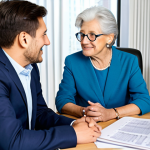 Financial Planning for Elderly Care**

"A professional financial advisor meeting with a fully clothed, elderly couple in a bright, modern office setting. They are discussing retirement plans and healthcare costs. The scene emphasizes security and peace of mind. Safe for work, appropriate content, professional, modest, family-friendly, perfect anatomy, natural proportions, well-formed hands."

**