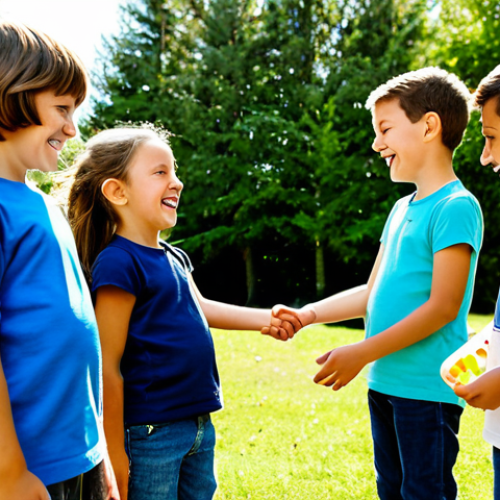 Home 8 어린이 리더십 캠프 - A group of children, fully clothed in casual and comfortable attire, participating in a team-buildin...