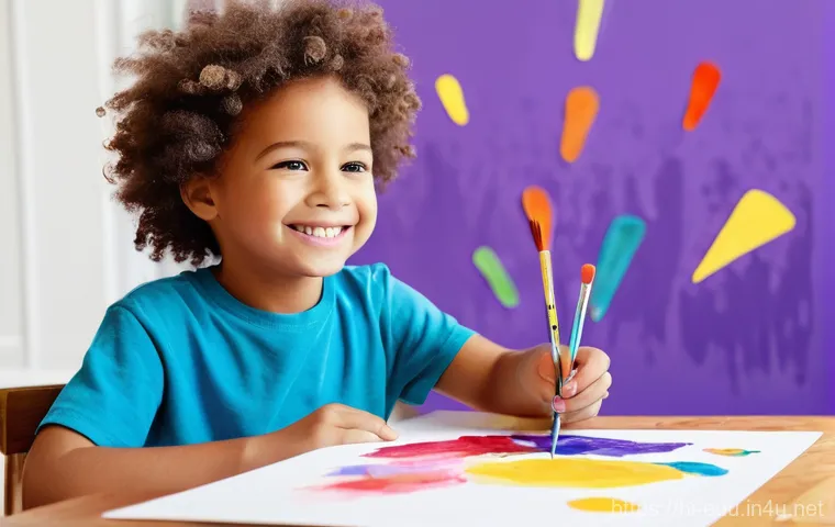 아동 놀이 활동 - **Prompt 1: The Budding Artist's Joy**
A happy, focused child, approximately 6 years old, with b...