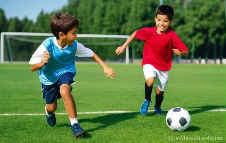 아이의 사회적 상호작용 - **Prompt:** A vibrant, sun-drenched park scene depicting a diverse group of children, aged 6-10, tra... 아이의 사회적 상호작용 - **Prompt:** A vibrant, sun-drenched park scene depicting a diverse group of children, aged 6-10, tra...