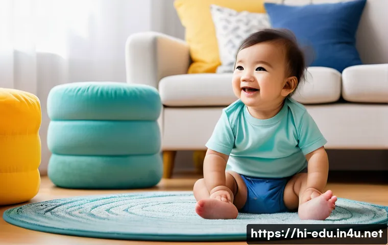 어린이 창작 음악 - **Prompt:** A cheerful toddler, around 2-3 years old, wearing a clean, colorful diaper and a soft co...