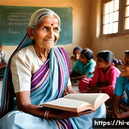 Home 11 시니어 봉사활동 - **Prompt: Wisdom Shared in a Village Classroom**
A heartwarming, photorealistic image of an elde...