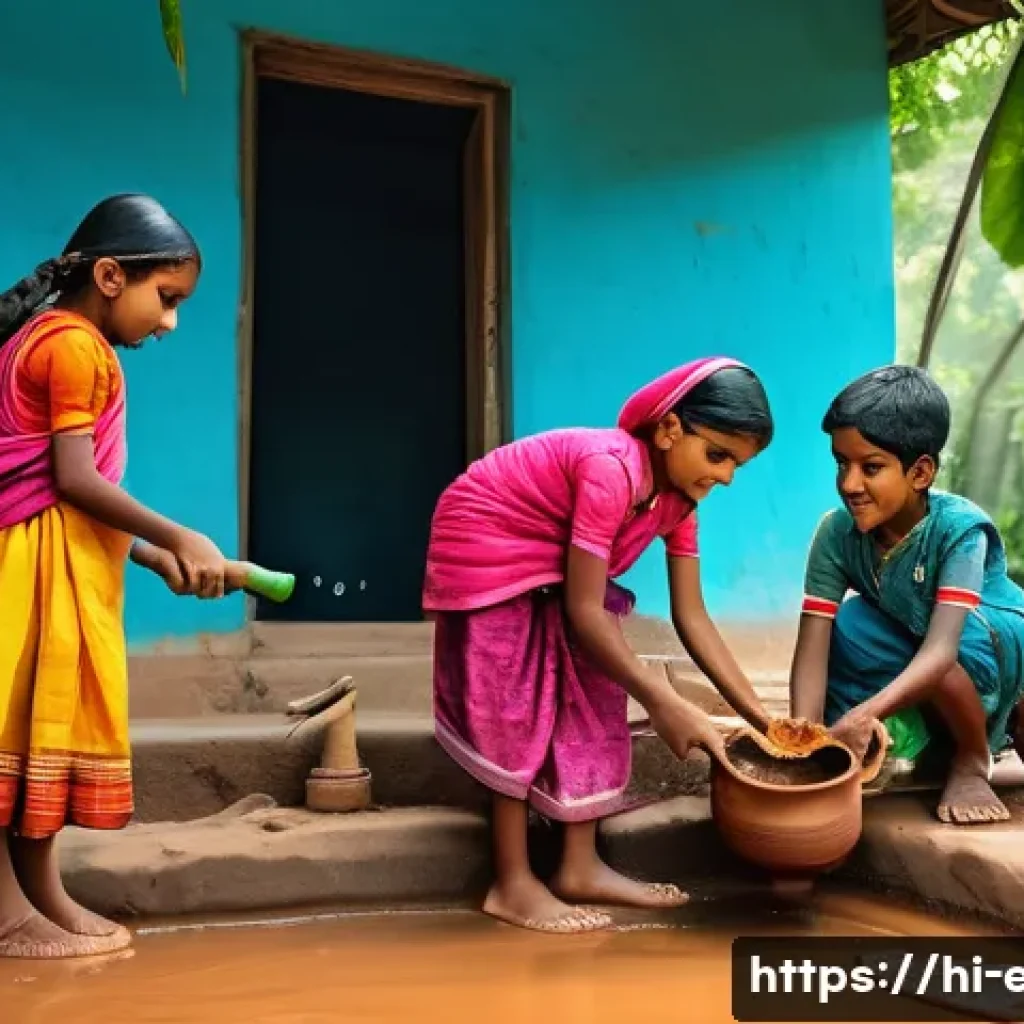 어린이 환경 교육 - A vibrant and heartwarming scene of Indian children wearing colorful traditional clothes and modest ...