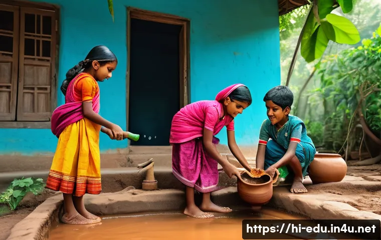 어린이 환경 교육 - A vibrant and heartwarming scene of Indian children wearing colorful traditional clothes and modest ...