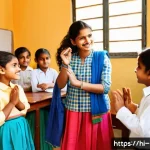 Home 22 어린이 사회성 프로그램 - A vibrant classroom scene showing Indian children aged 6 to 12 attentively participating in an inter...