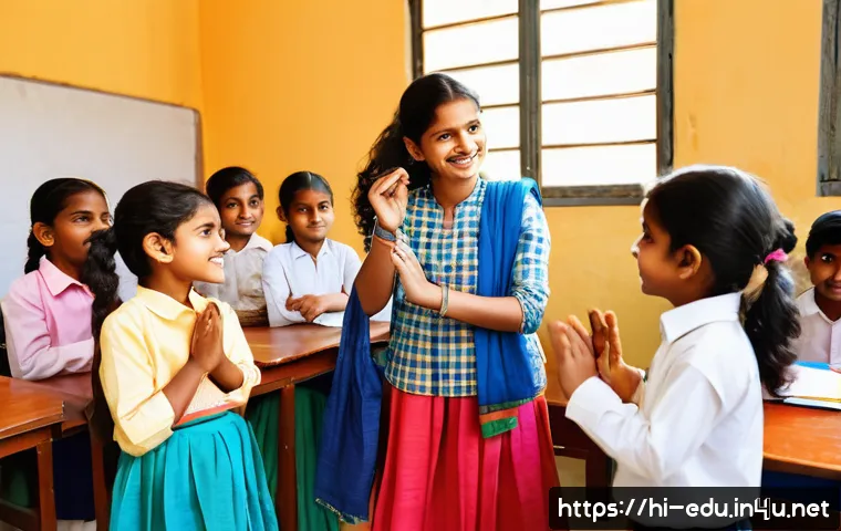 어린이 사회성 프로그램 - A vibrant classroom scene showing Indian children aged 6 to 12 attentively participating in an inter...